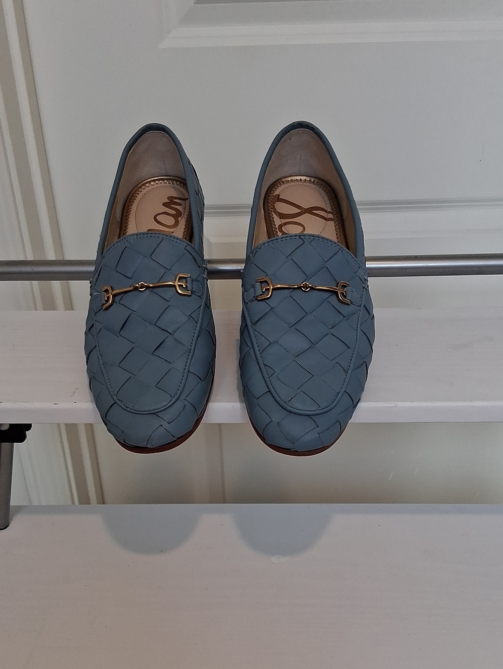 Womens Sam Edelman Woven Leather Bit Loafers - Blue
